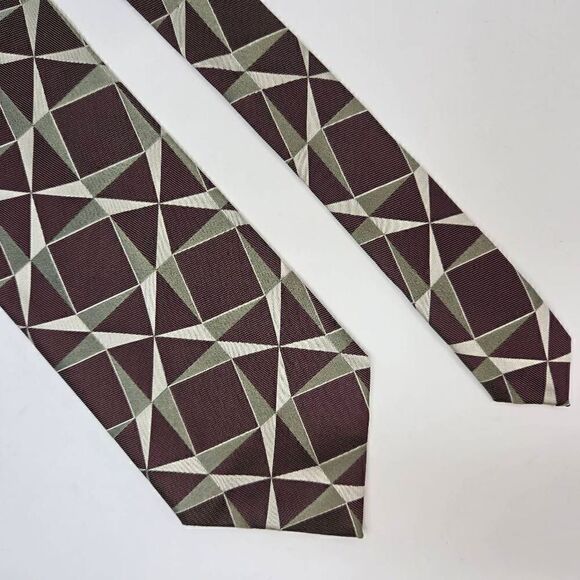 LUCIANO GATTI ELITE SILK TIE GREEN RED COLOR SHIFT GEOMETRIC ABSTRACT 4" X 59" - Picture 1 of 2